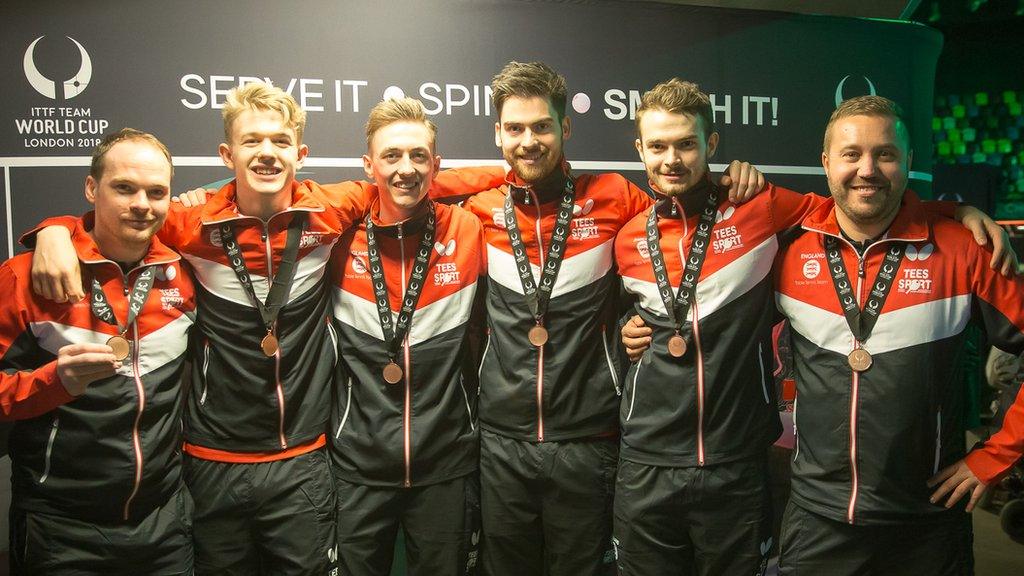 The bronze-medal winning England table tennis team