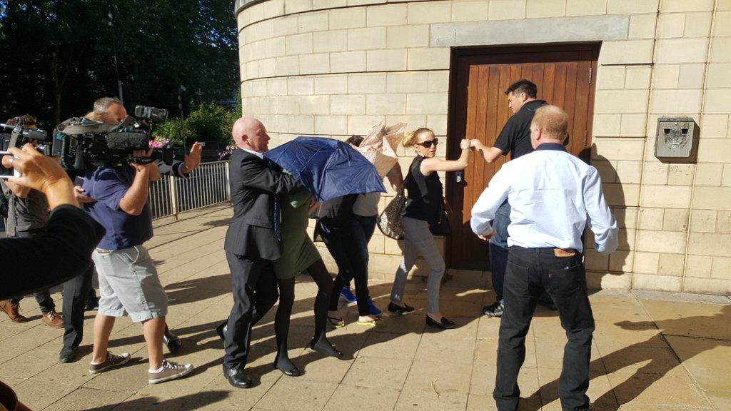Claire Riley and family clash with media as they arrive for sentencing at Northampton Crown Court