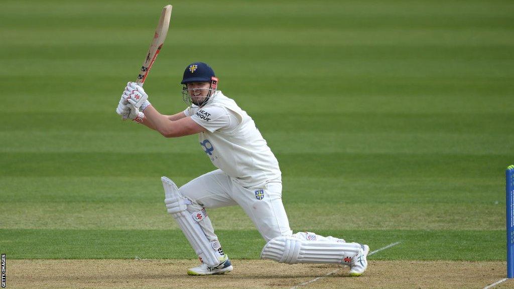 Alex Lees hits a cover drive