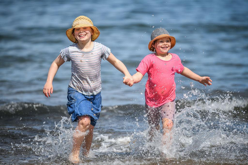 Two children in the sea