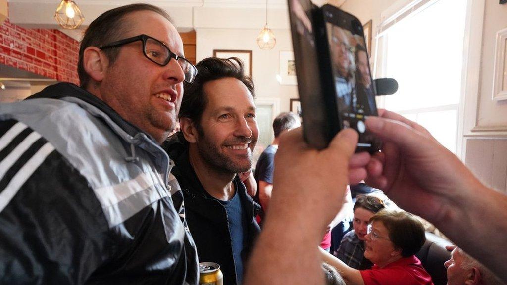 Paul Rudd having a selfie with a Wrexham fan