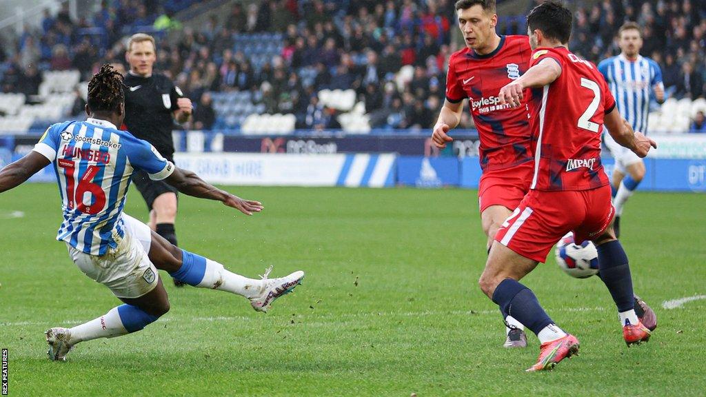 Joseph Hungbo scores for Huddersfield Town against Birmingham City