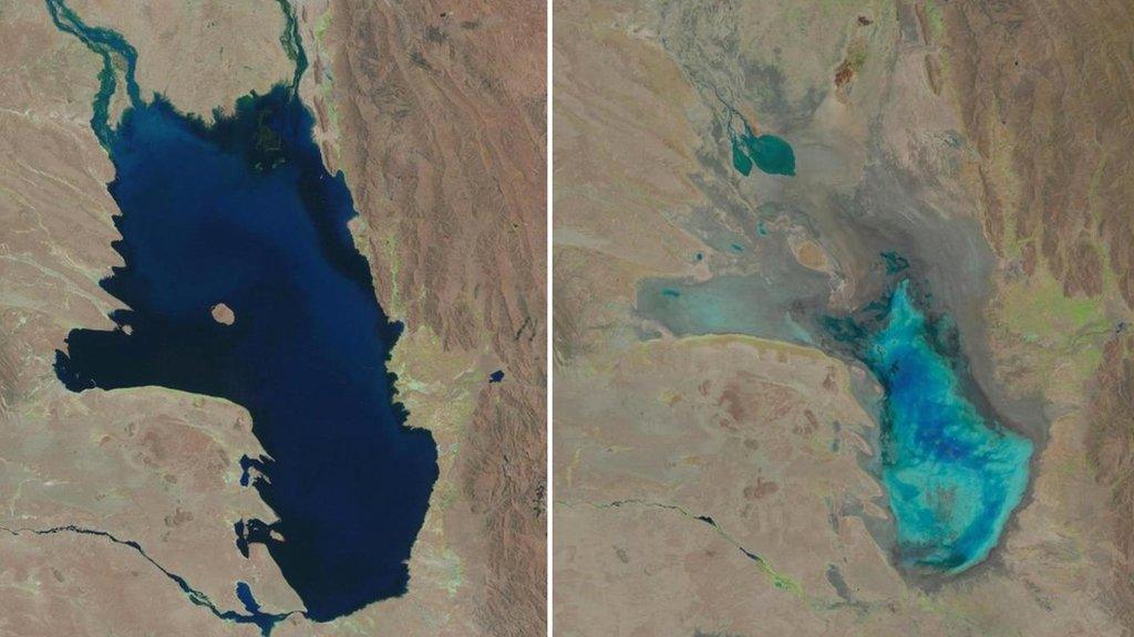 Satellite images of lake Poopo