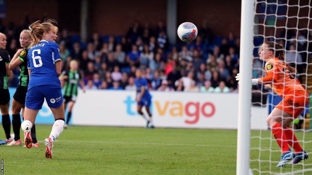 Sjoeke Nusken scores a goal for Chelsea in their 4-2 win over Brighton