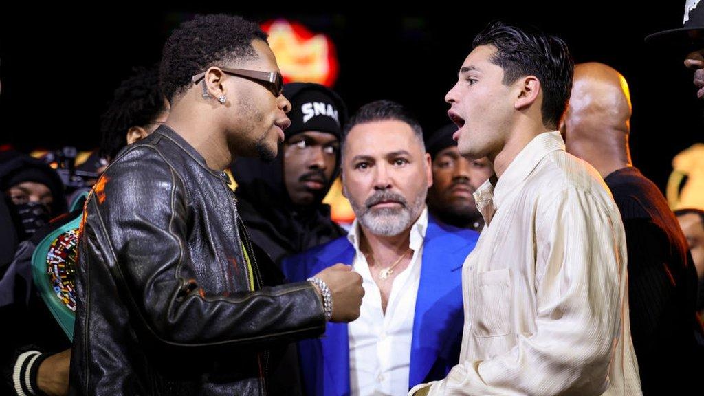 Devin Haney and Ryan Garcia face-to-face at a news conference