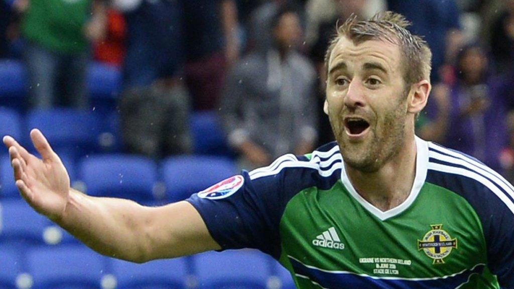 Niall McGinn celebrates scoring for Northern Ireland against Ukraine