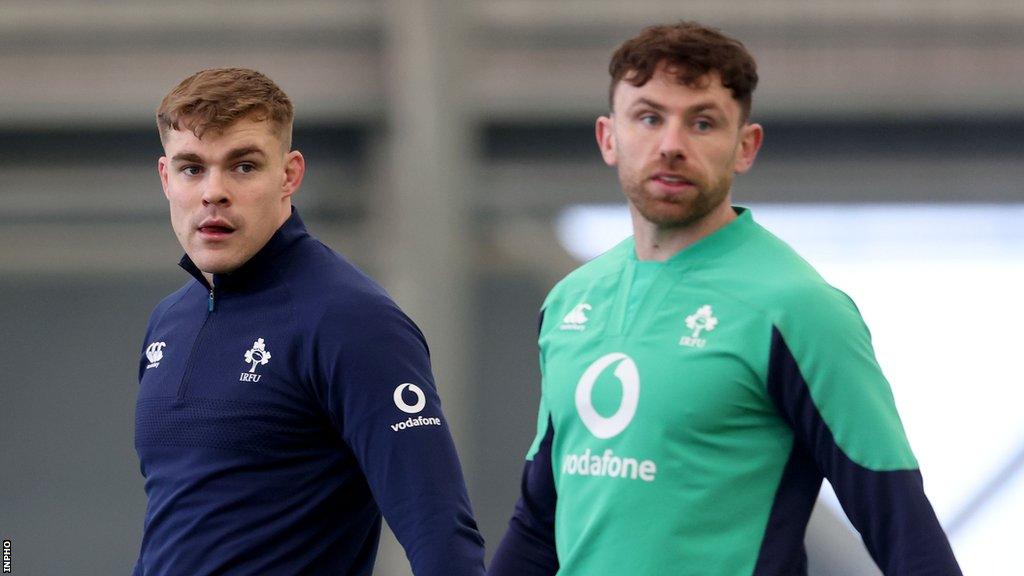 Garry Ringrose and Hugo Keenan pictured in Ireland training