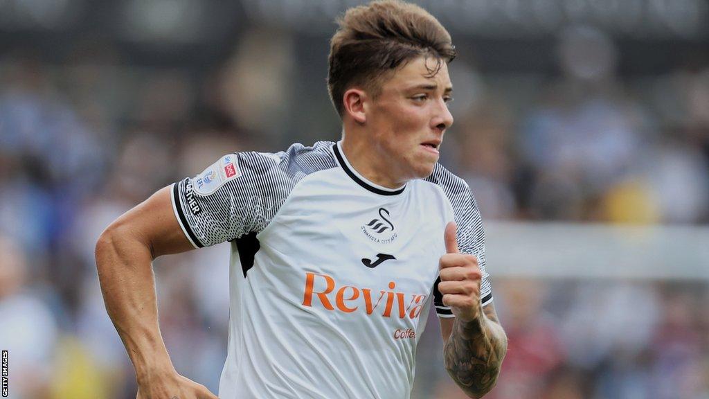 Harrison Ashby in action for Swansea training