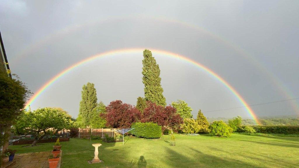 A double rainbow over a garden in Worcestershire