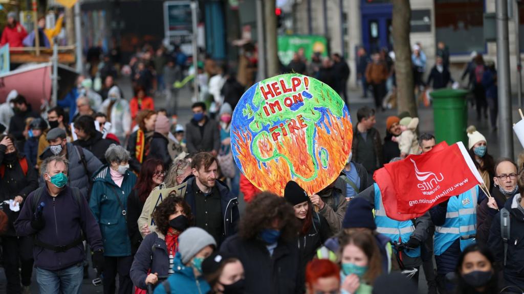 People take part in a climate change protest in Dublin. Picture date: Saturday November 6, 2021. Picture date: Saturday November 6, 202