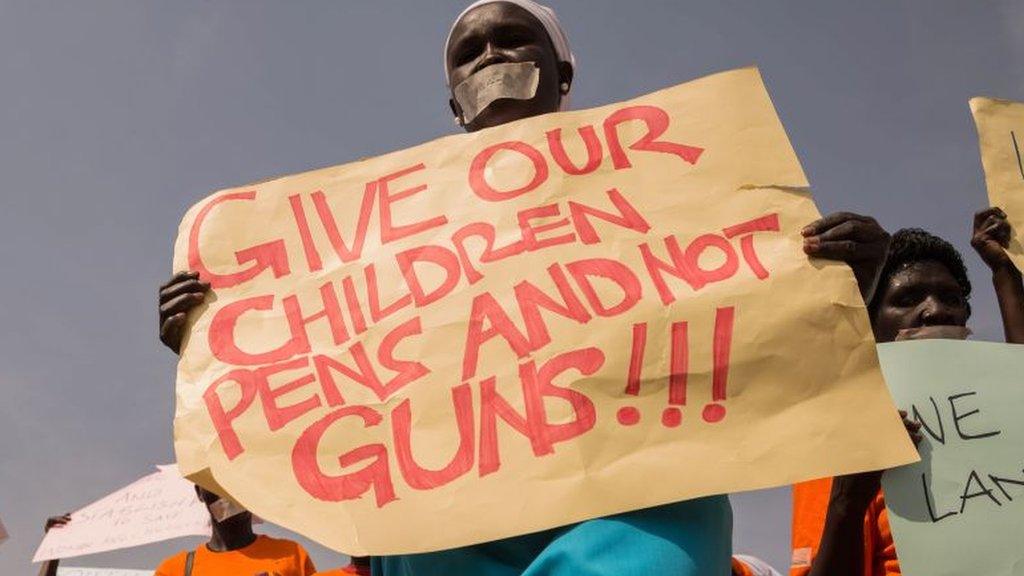 Women from more than 40 South Sudanese women's organisations as they march through Juba, South Sudan on December 9, 2017 to express the frustration and suffering that women and children face