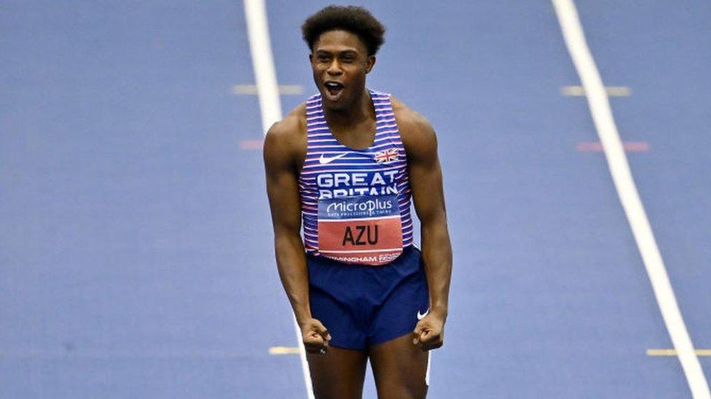 Jeremiah Azu celebrates his first indoor title