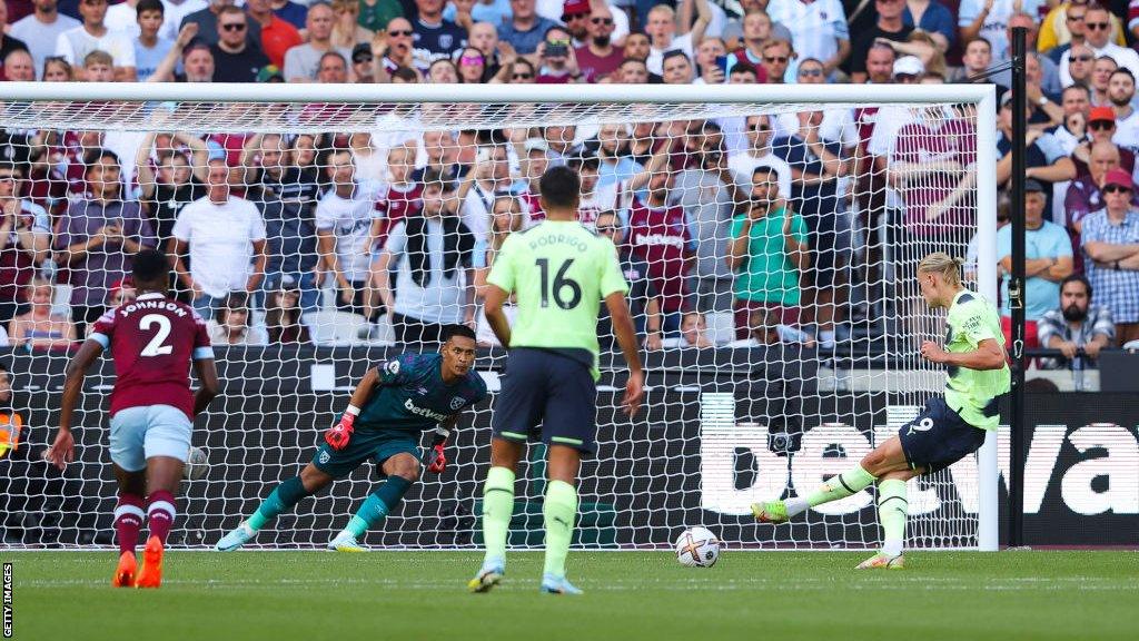 Erling Haaland scores his first Premier League goal for Manchester City