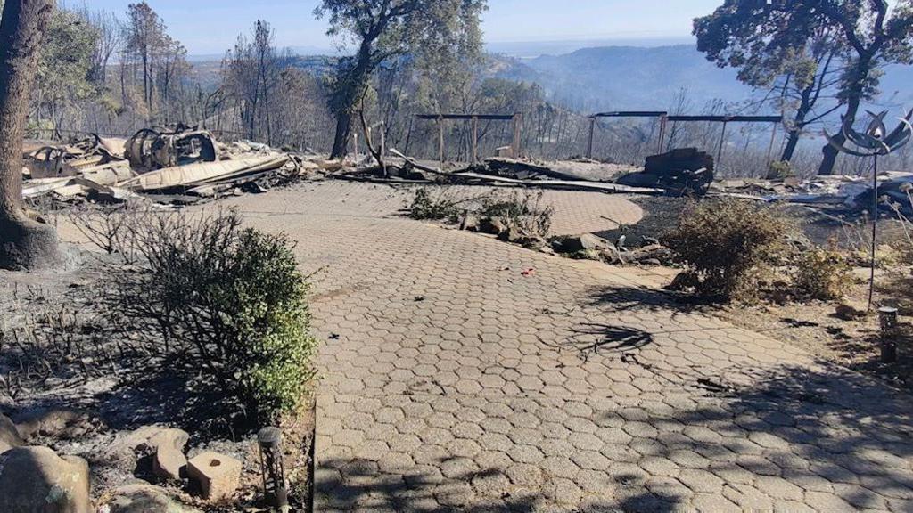 Charred remains of Mr Pero's home are left behind after the fire 