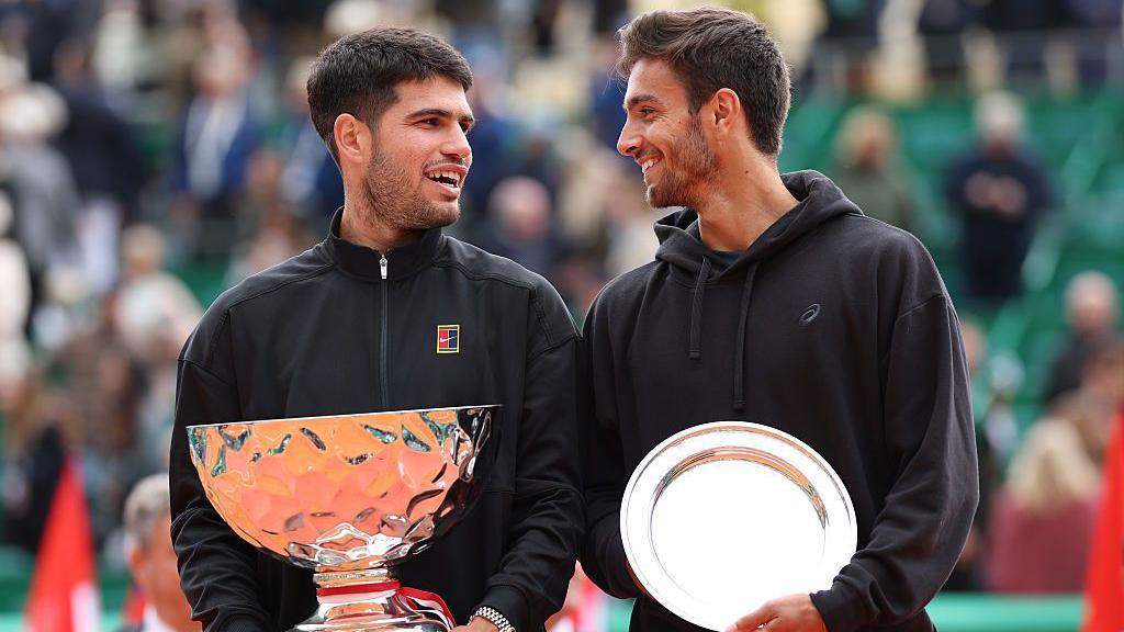 Carlos Alcaraz and Lorenzo Musetti after the Spaniard's win in the Monte Carlo final