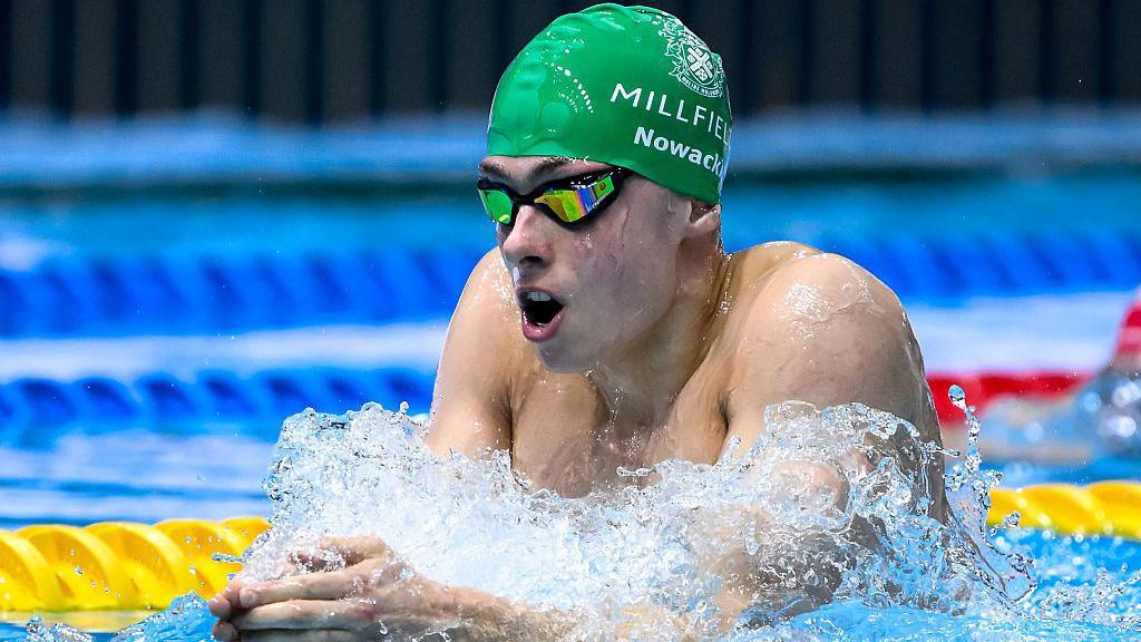 Filip Nowacki competing in the 200m Breaststroke Men Heats during the 26th edition of the swimming event Euro Meet