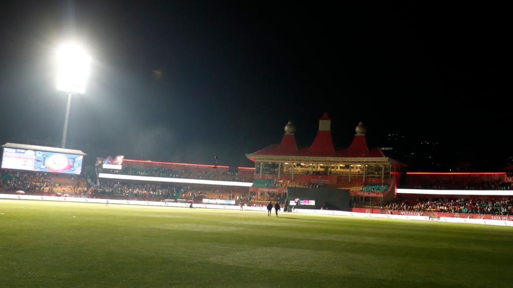 Match called off after blackout in Dharamshala during the 2025 IPL match between Punjab Kings and Delhi Capitals at Himachal Pradesh Cricket Association Stadium on May 8, 2025, in Dharamsala, India