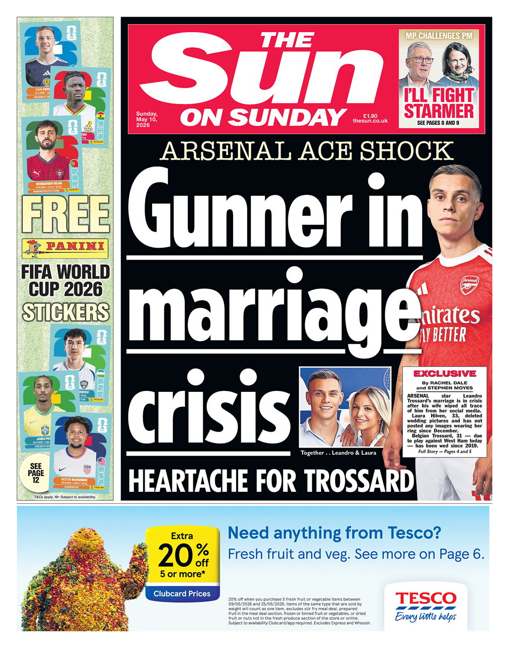"Armëpushuesi në krizë martesore" është titulli kryesor në faqen e parë të gazetës "The Sun" të dielën.