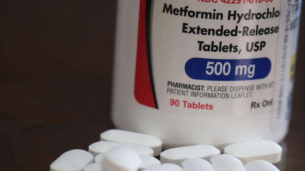 A bottle containing tablets of metformin, a diabetes drug