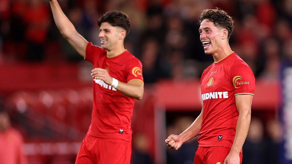 Sebastian Berhalter and Max Arfsten of Middlesbrough celebrate