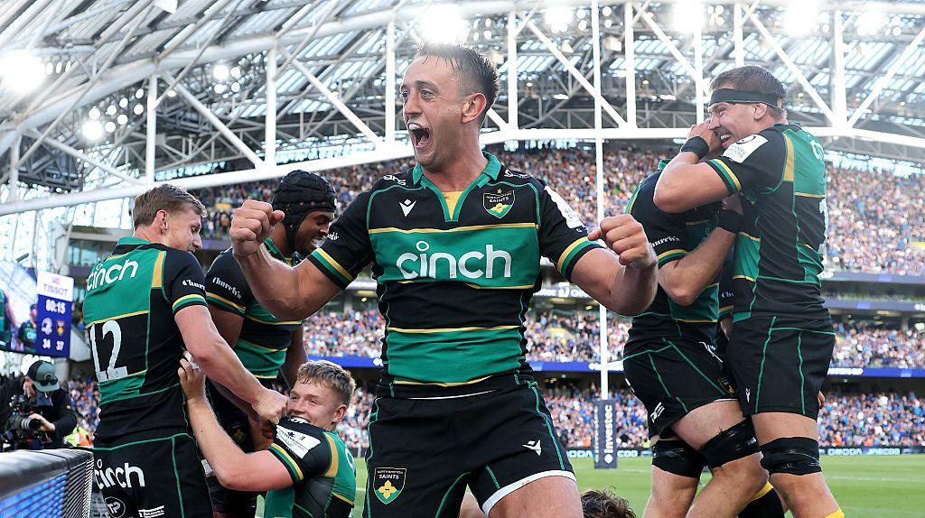 Alex Mitchell and his Northampton team-mates celebrate