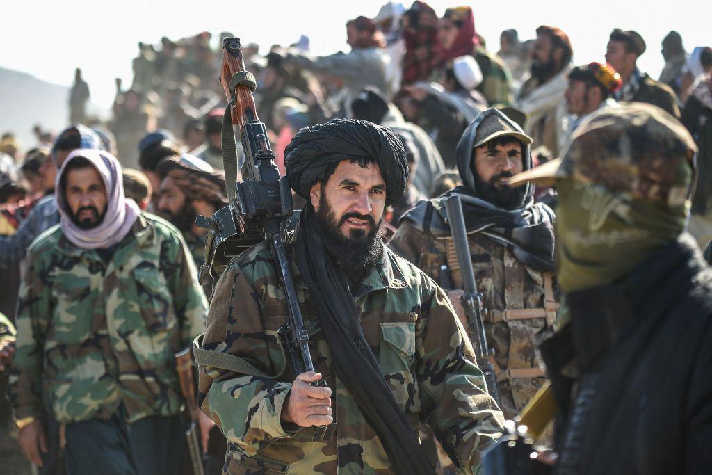 Taliban security personnel gather at the site two days after air strikes by Pakistan in the Barmal district of eastern Paktika province on December 26, 2024. Pakistan air strikes in an eastern border region of Afghanistan killed 46 civilians, the Taliban government said on December 25, whilst a Pakistan security official said the bombardment had targeted "terrorist hideouts". 