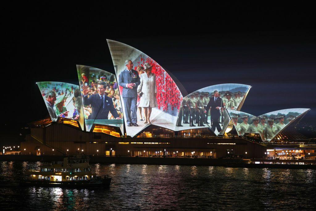 Images from previous royal visits were projected onto the Sydney Opera House