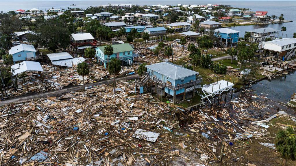 An aerial view of damaged houses in Florida after Hurricane Helene