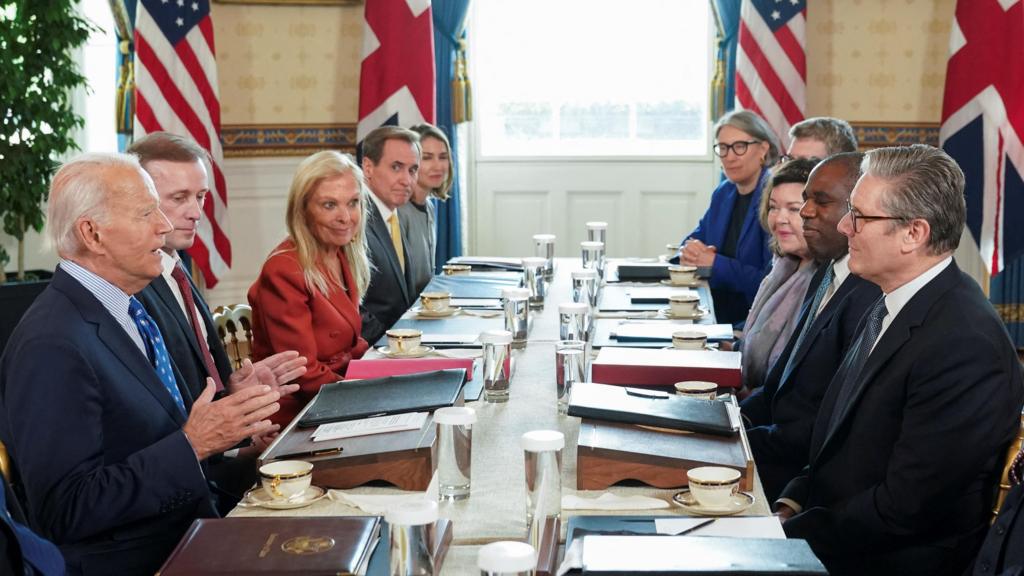 U.S. President Joe Biden meets with Britain's Prime Minister Keir Starmer at the White House in Washington, 