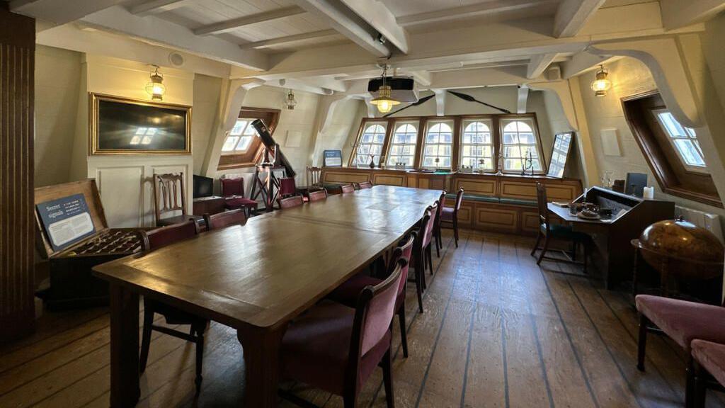 A replica of Captain Cook's table on Endeavour