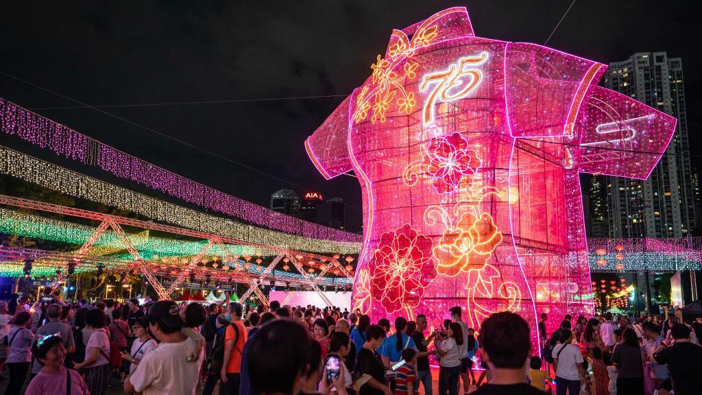 Colorful lanterns illuminate the Victoria Park during the Mid-Autumn Festival holiday on September 17, 2024 in Hong Kong, China.