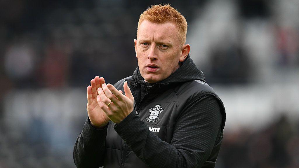 Will Still, manager of Southampton, applauds his team's supporters during the Championship match between Derby County and Southampton at Pride Park