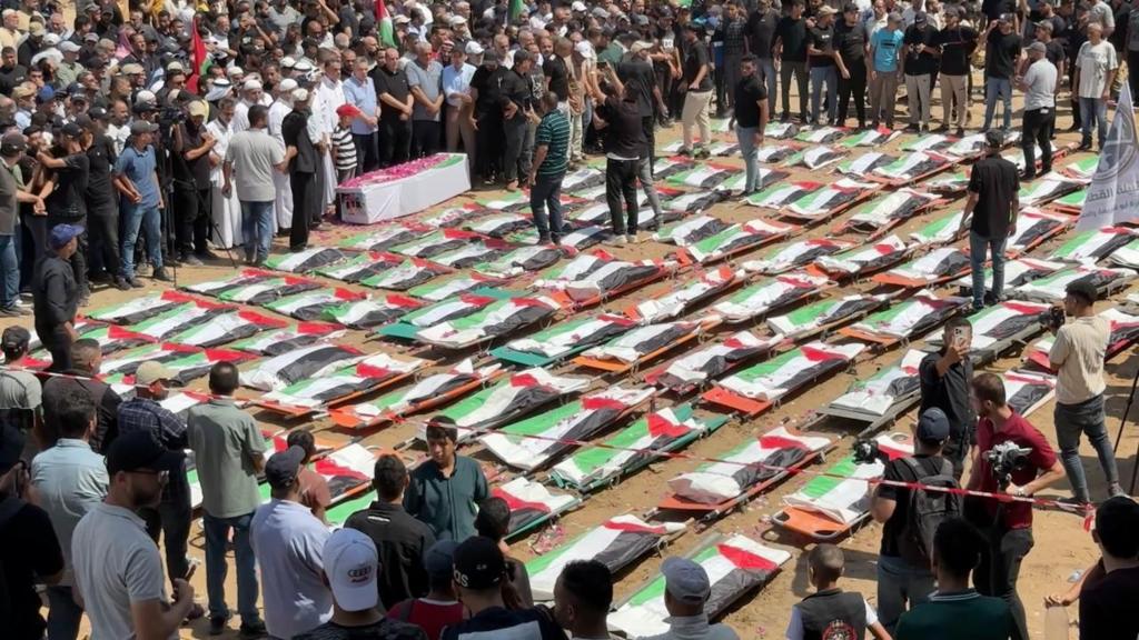 Mass funeral in Gaza for 112 Palestinians killed in 2023 Israeli strike