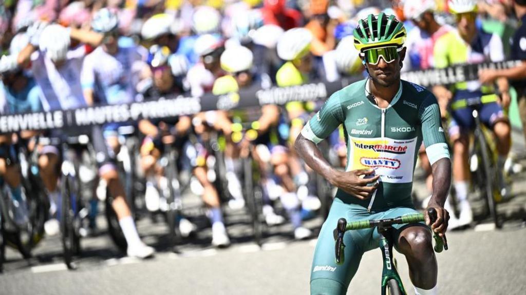 Eritrean Biniam Girmay Hailu of Intermarche-Wanty pictured at the start of stage 15 of the 2024 Tour de France cycling race, from Loudenvielle to Plateau de Beille, France (107,7 km), on Sunday 14 July 2024