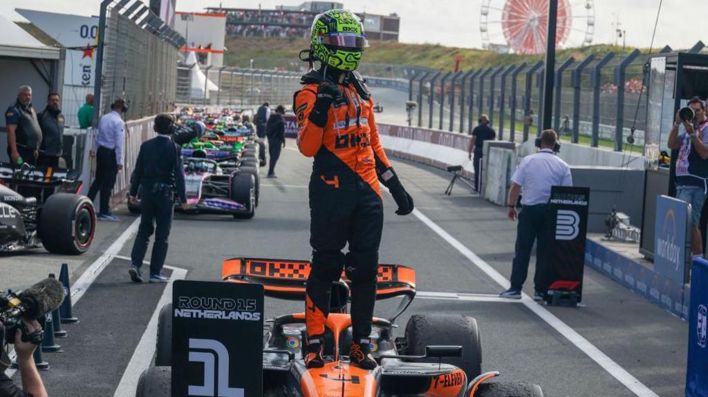 Lando Norris celebrates his win at the Dutch Grand Prix