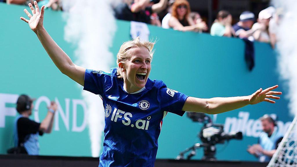 Aggie Beever-Jones celebrates scoring the winning goal against Manchester United in the final at the World Sevens Series this summer