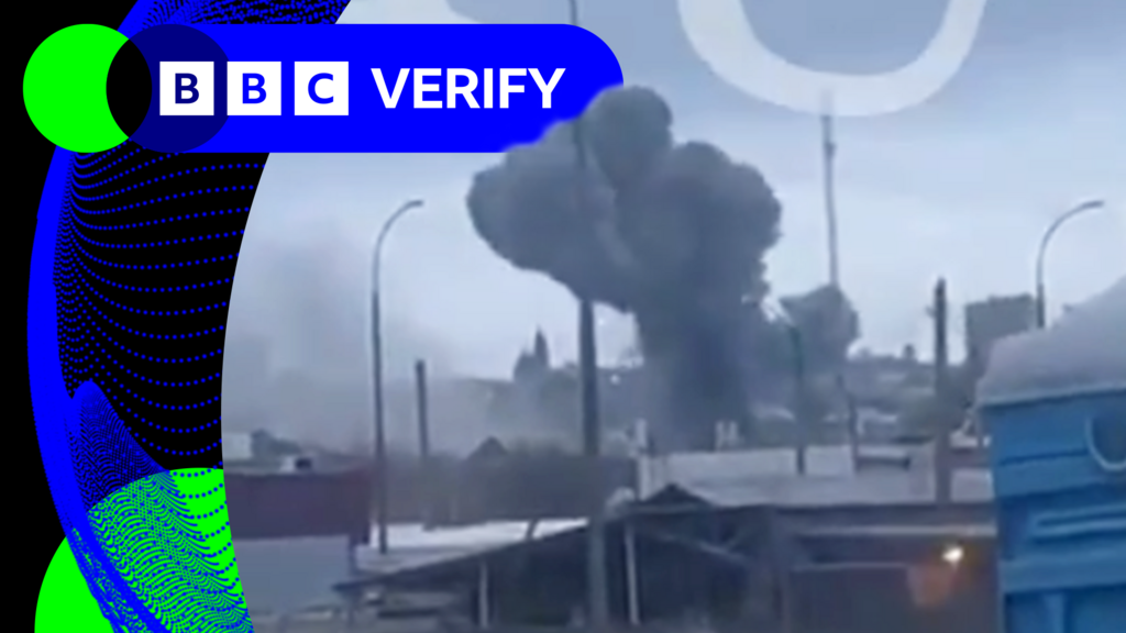 A smoke plume rising after a drone strike