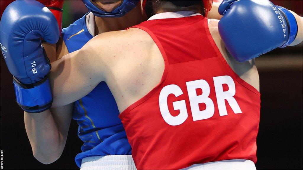 The back of a Great Britain boxer during the Olympic Games. The faces of the boxers cannot be seen