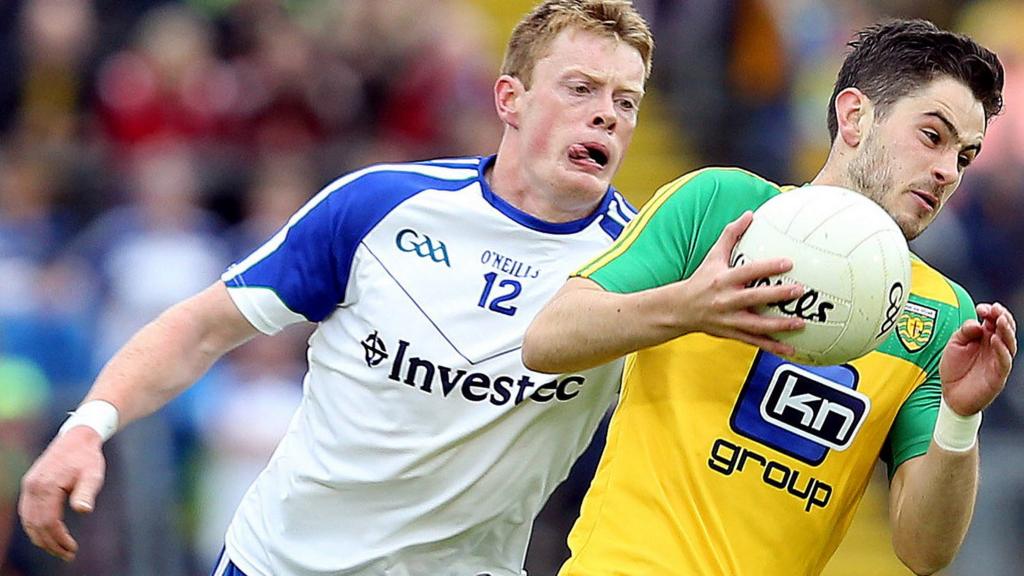 Action from Monaghan against Donegal in the semi-final draw