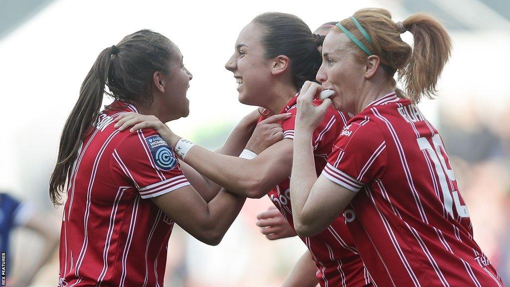 Bristol City celebrate Brooke Aspin's goal