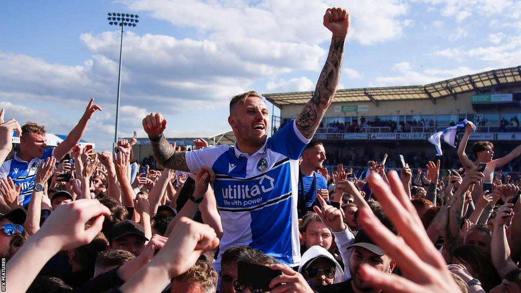 Nick Anderton celebrates with Bristol Rovers supporters