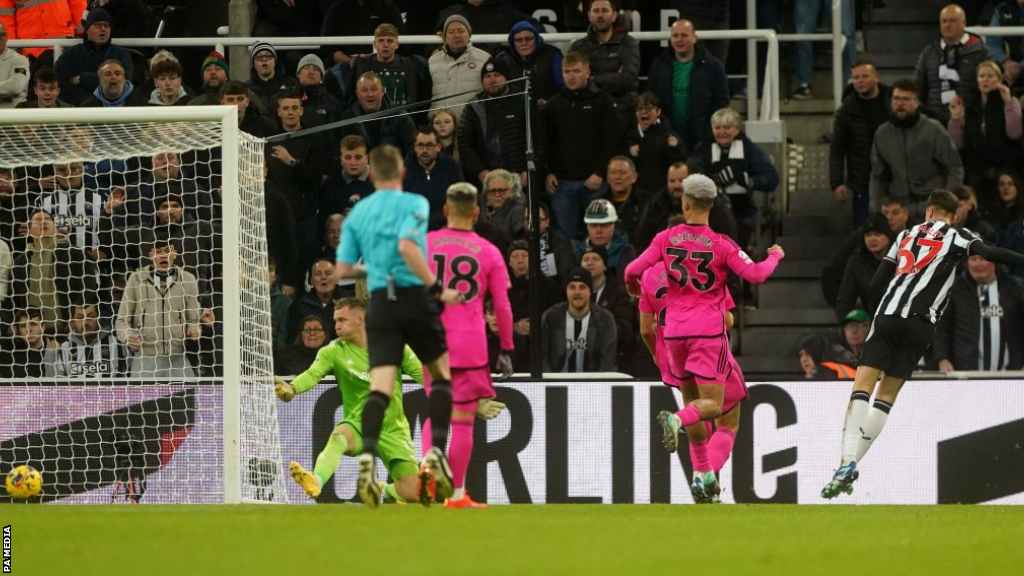 Teenage midfielder Lewis Miley scores for Newcastle