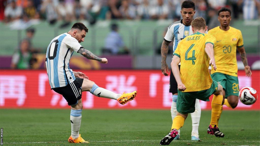 Lionel Messi scoring against Australia