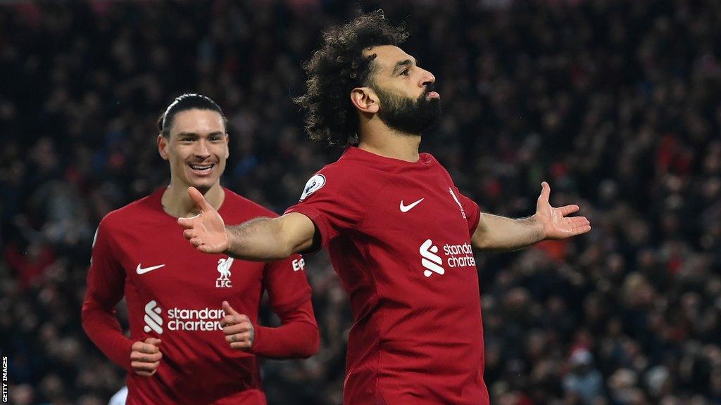 Salah celebrates scoring against Man Utd