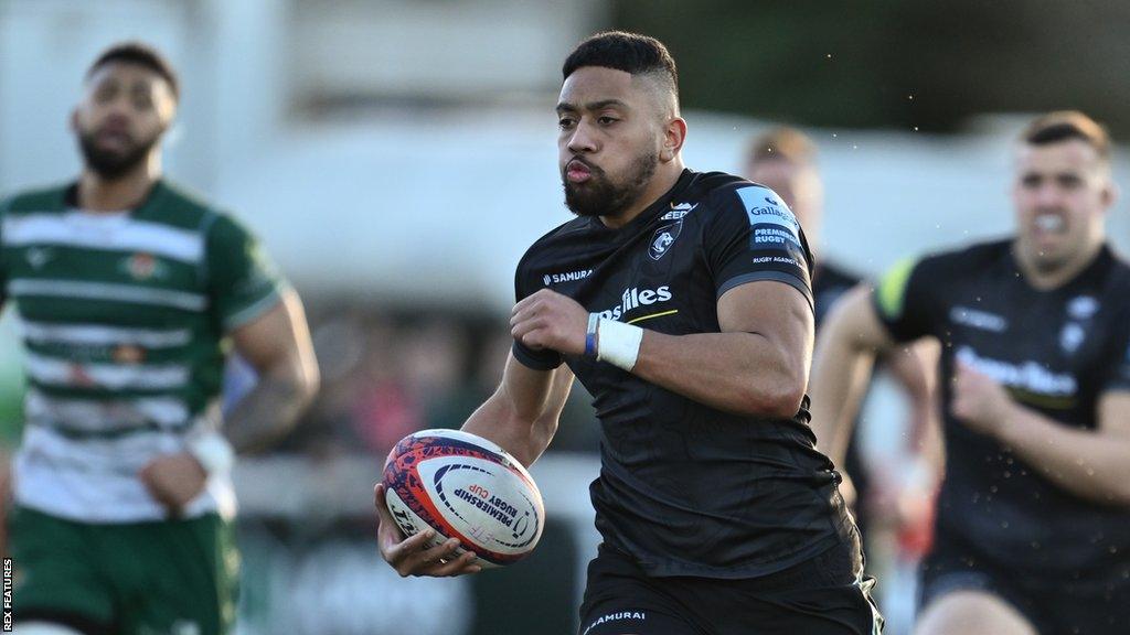 Leicester Tigers' Phil Cokanasiga scores a try against Ealing in the semi-final of the Premiership Rugby Cup