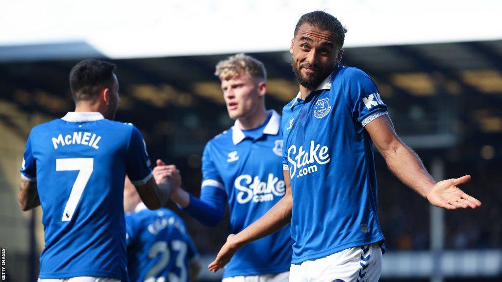 Dominic Calvert-Lewin celebrates his goal against Burnley at Goodison Park