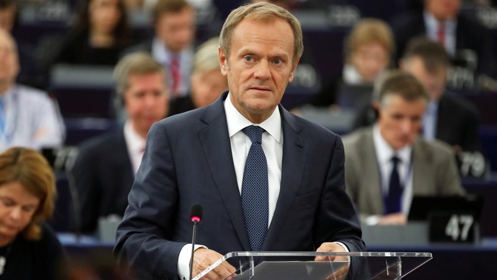 Donald Tusk speaking in the European Parliament