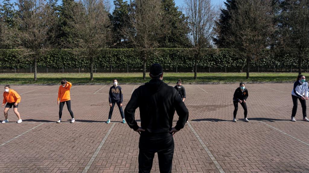 Volleyball team trains in Codogno, northern Italy