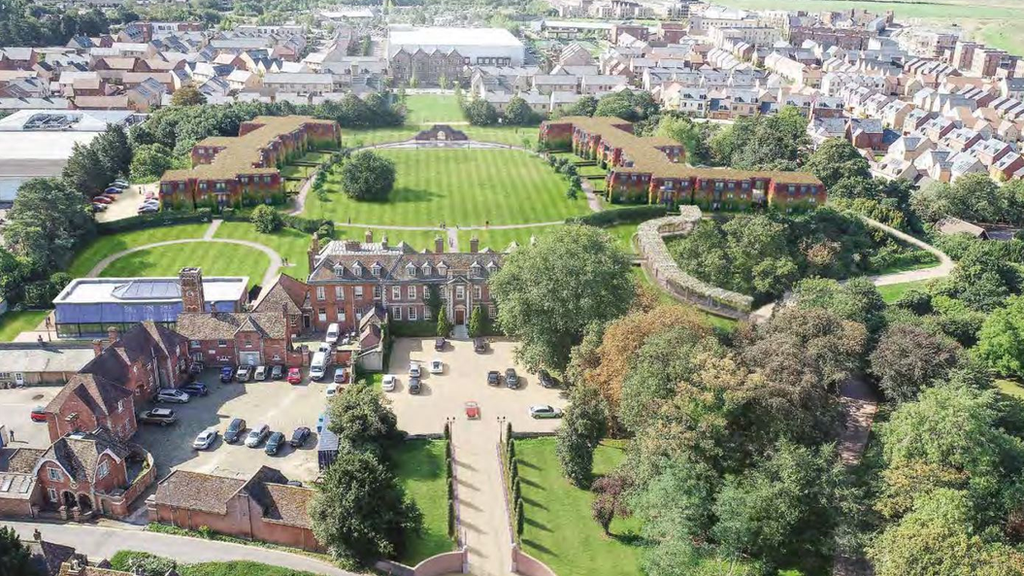 aerial view of a hotel in Cambridge