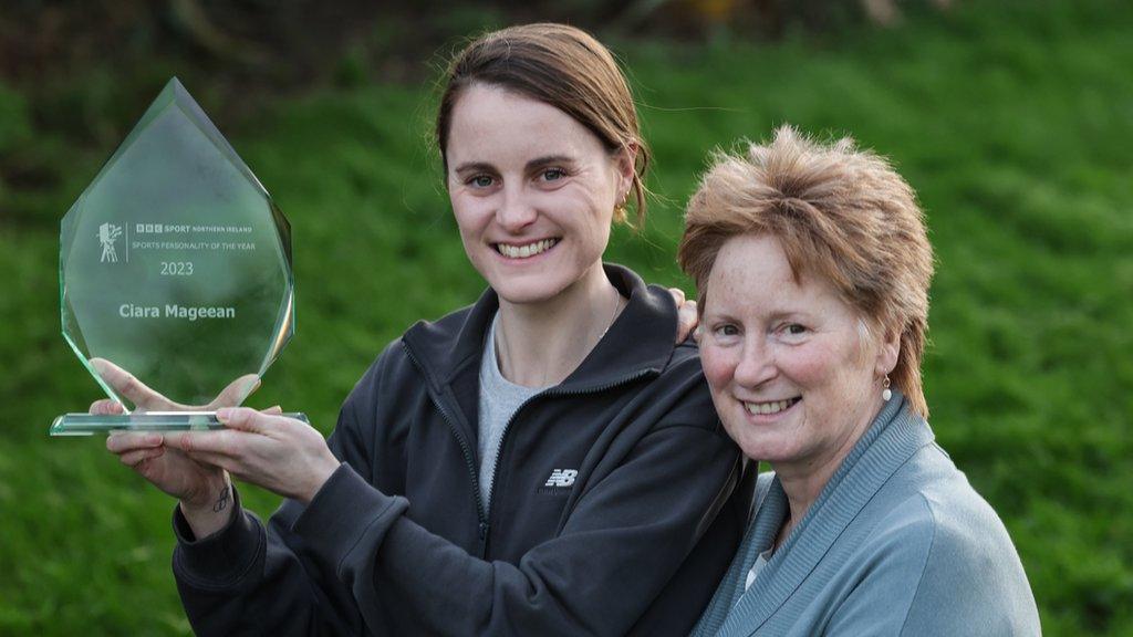 Mageean and her mother Catherine with the SPOTY trophy